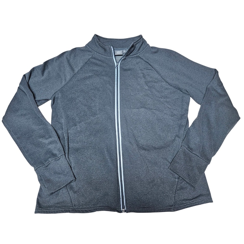 Daisy Fuentes Fit Womens XL Full Zip Athletic Jacket Gray Space Dye Mock Neck